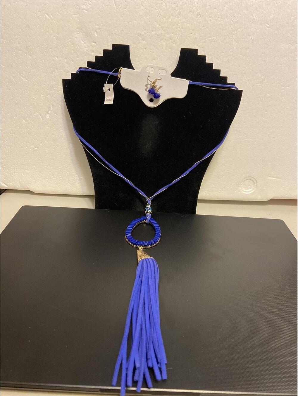necklace earring set blue crystal.
